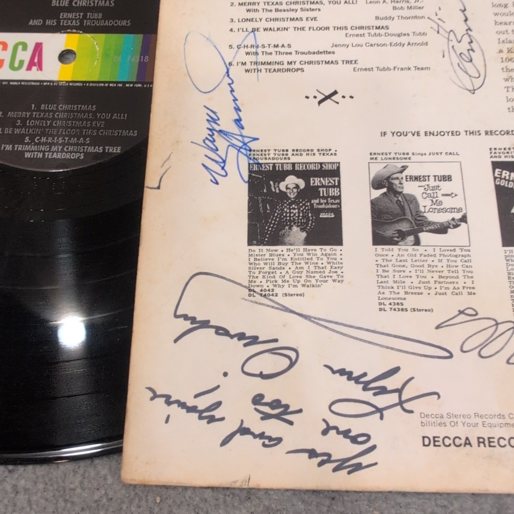 Ernest Tubb Blue Christmas Vinyl LP Decca DL 74518 Texas Troubadours Signed - Picture 4 of 6
